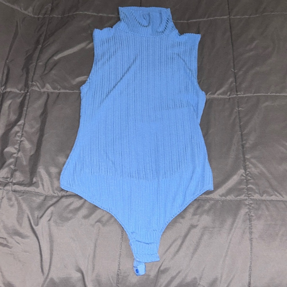 Blue stretchy sleeveless body suit